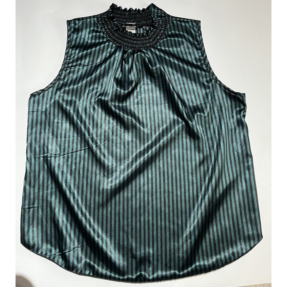 NY Invasion Blouse Women's XXL Ruffle Collar Striped Sleeveless Lightweight Top